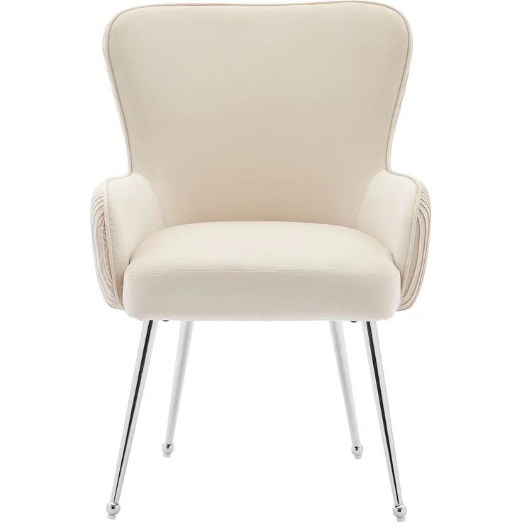 2er-Set Samt-Esszimmerstühle mit Armlehnen, beige/silber, 53x57x83 cm – Bild 6