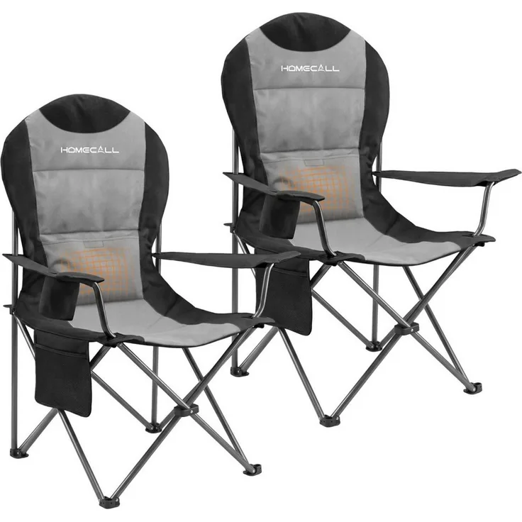 HOMECALL Campingstuhl Hochlehner 110cm mit Lendenwirbelstütze Klappstuhl Angelstuhl Faltbar (Bis 150kg, gepolstert, faltbar, stabil, 2 St), für Camp Garten Balkon