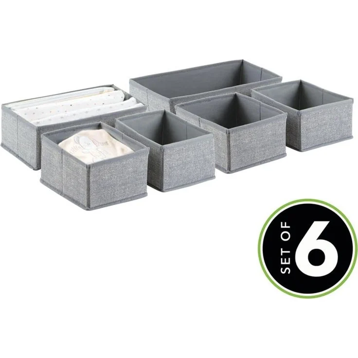 Aufbewahrungsbox Stoffkisten Organizer mDesign 6er Set 2 Größen grau – Bild 2