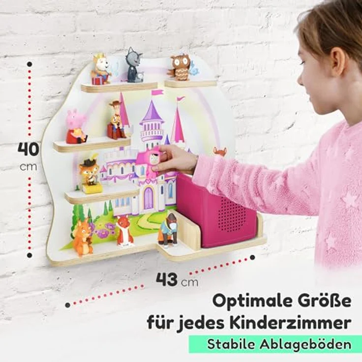 stadtecken Holzregal für Musikbox I passend für die Toniebox und ca. 35 Tonies I Perfekte Aufbewahrung im Kinderzimmer I zum Aufstellen oder Aufhängen (Märchenschloss) – Bild 3