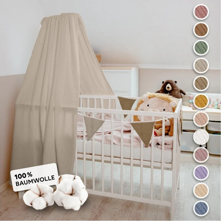 lilimaus Betthimmel Handgefertigter Musselin Betthimmel aus 100% Baumwolle für Babybett, Stoffhimmel für Babybett-Deko im Kinderzimmer und Spielzimmer – Bild 5