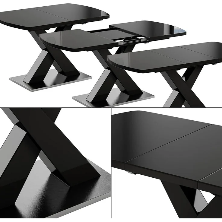 Esstisch Chinto Schwarz 120 x 80 cm ausziehbar Vicco – Bild 6