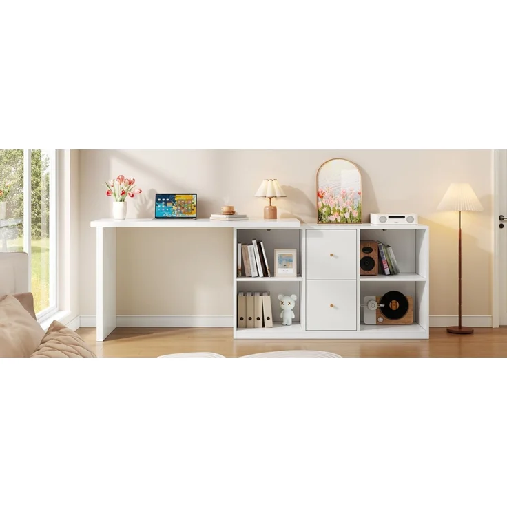 Eckschreibtisch 120 x 50 x 78 cm und 130x35 cm, links oder rechts montierbar, mit 2 Schubladen und 4 offenen Fächern – Bild 2
