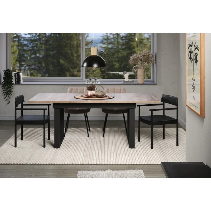 trendteam smart living - Universal - Esstisch - Schwarz/Eiche Tabak - ausziehbarer Küchentisch mit Metallfüßen - (BxHxT) 160-200 x 76 x 80 cm - Tisch geeignet für Küche, ESS- oder Wohnzimmer – Bild 13