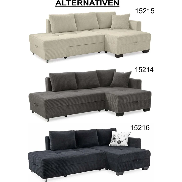 Ecksofa Schwenkfunktion Doppelbett Schlafcouch Bettkasten Cordbezug in Schwarz – Bild 10