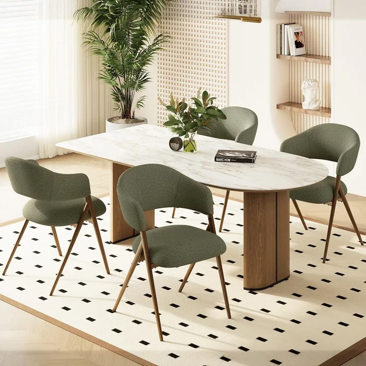 MALOL 4er Set Esszimmerstühle, Mid-Century Modern Stil, mit Eisenbeinen, offener Rückenlehne und gepolstertem Sitz, für Wohnzimmer, Schlafzimmer, Restaurant, Café, Grün
