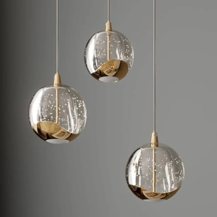 Lucande LED-Pendellampe Hayley, Ø 25 cm, 3-flg., gold, Blasenglas, für Esstisch – Bild 4