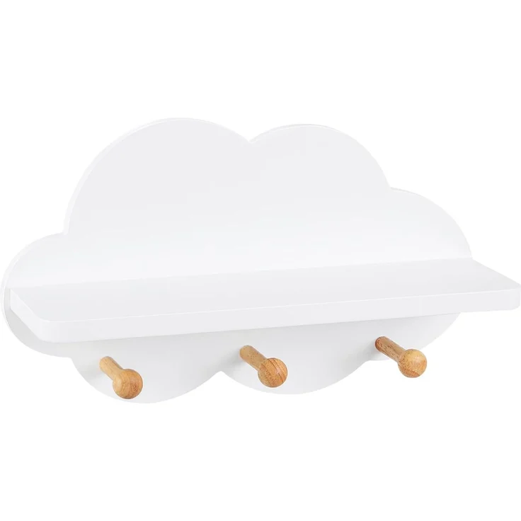 WOLTU Wolkenregal, Kinder Garderobenhaken, Wandregal mit Haken, Hängeregal, Schweberegal weiß, schwebendes Regal für Kinderzimmer, Wanddeko, 36 x 12 x 20,5 cm – Bild 7