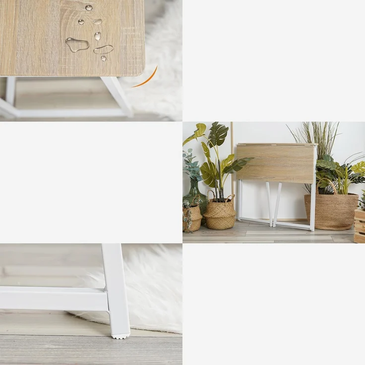 MEUBLE COSY Faltbar Tisch Schreibtisch Kleiner Klappbar Computertisch Laptoptisch fürs Büro, Wohnzimmer, Homeoffice, Einfacher Aufbau, Skandinavisch-Design, Eiche – Bild 5