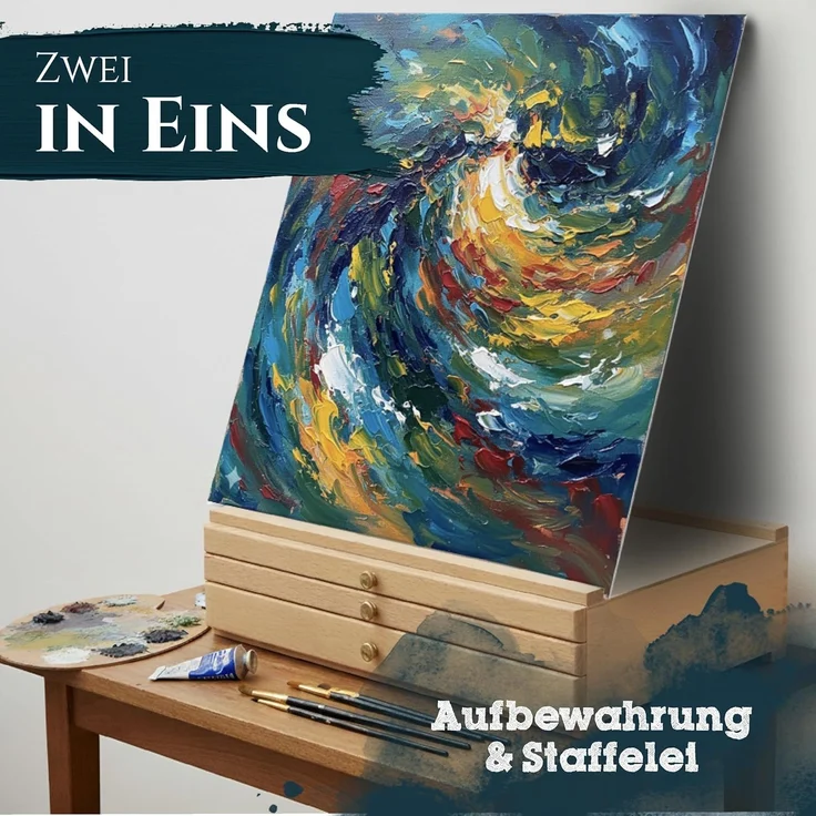 Artina Aufbewahrungsbox Malkoffer leer Troyes mit 3 Schubladen (BxTxH), 41x26x11cm, Utensilienkoffer Holzkoffer aus Buchenholz - Malkoffer – Bild 4