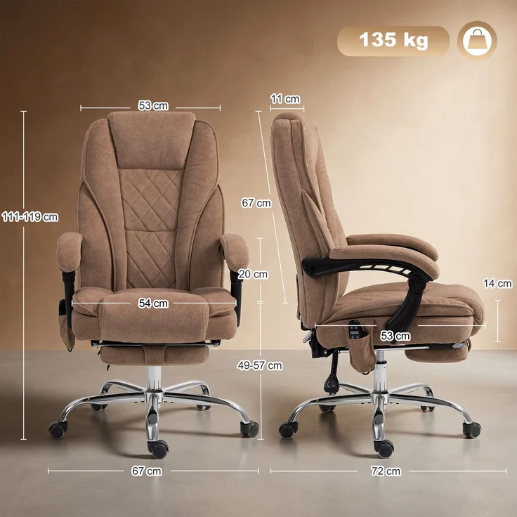 MELAYR, Ergonomischer Bürostuhl mit Massagefunktion, Fußstütze, drehbar, rollbar, Braun, 72 x 67 x 119 cm – Bild 5