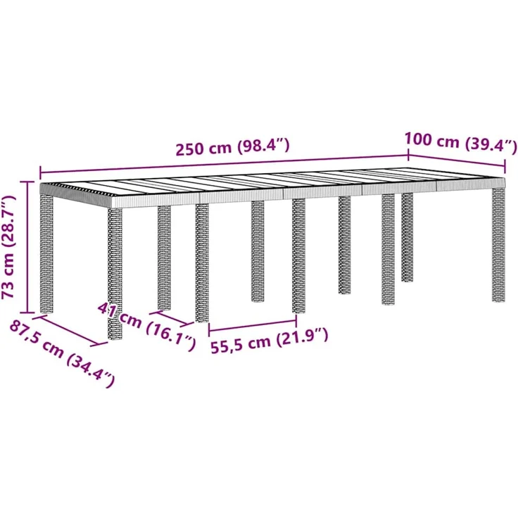 vidaXL Gartentisch Hellgrau 250 x 100 x 73 cm Poly-Rattan 3378519 – Bild 11