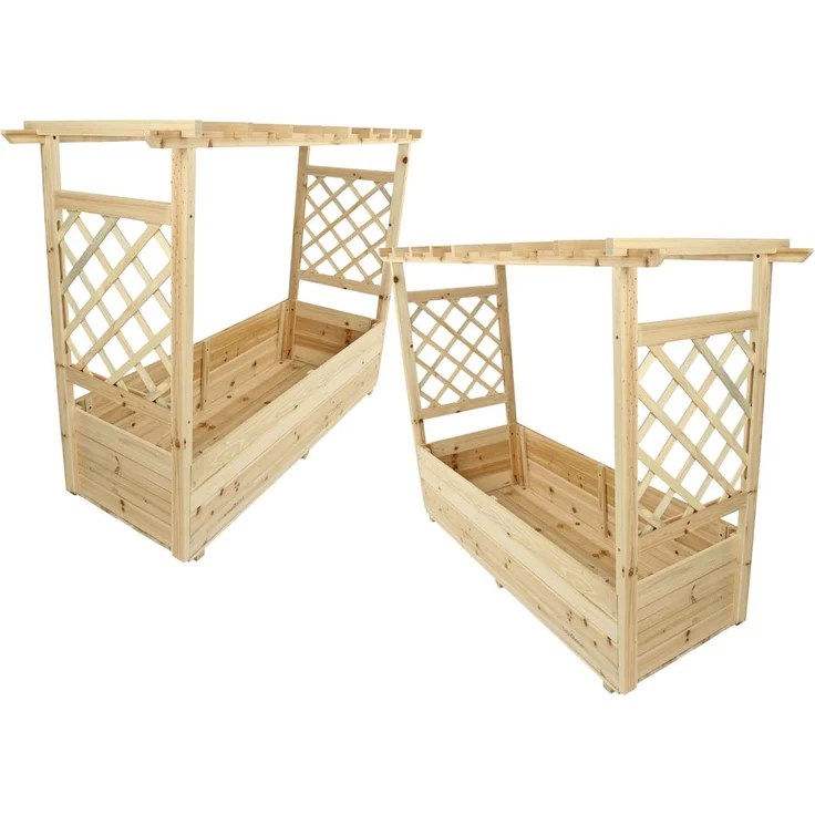 2er Set Pflanzkästen mit Rankgittern & Dach - Tannenholz - 128 x 44 x 103cm – Bild 1