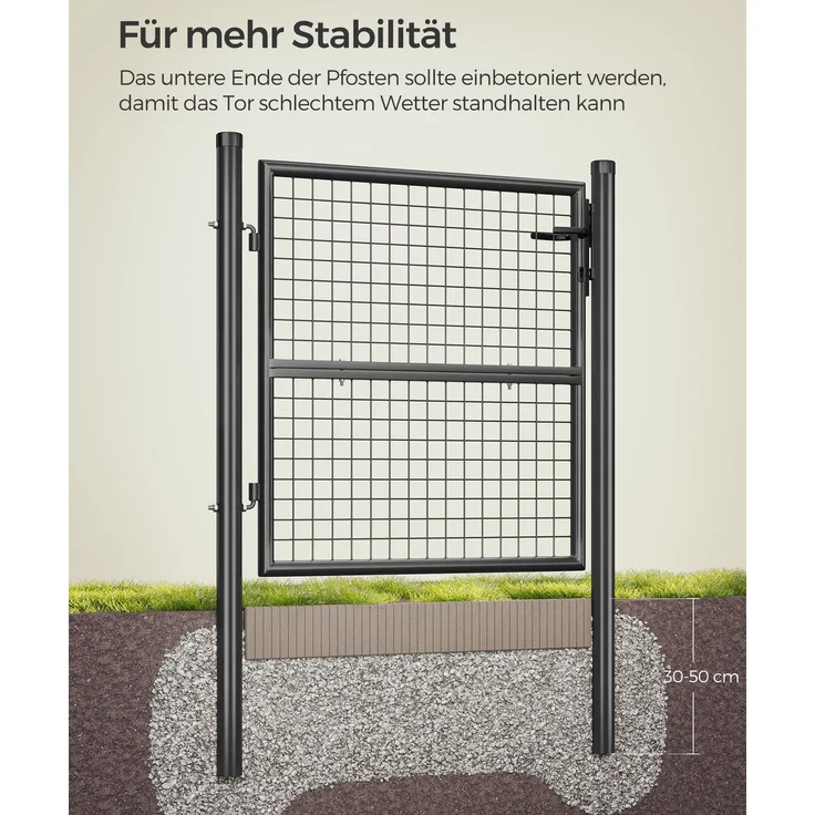 Songmics Gartentor, Gartentür, verzinkter Stahl, abschließbar, Tür 106x100 cm (B x H), rundes Rohr, grau – Bild 2