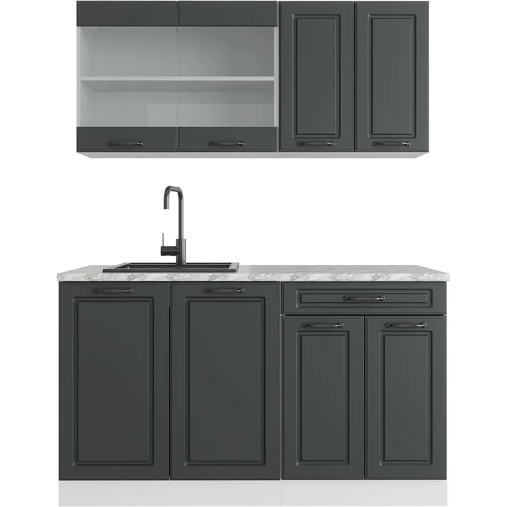 Singleküche R-Line Anthrazit Landhaus/Weiß 140 cm , AP Marmor Vicco – Bild 1