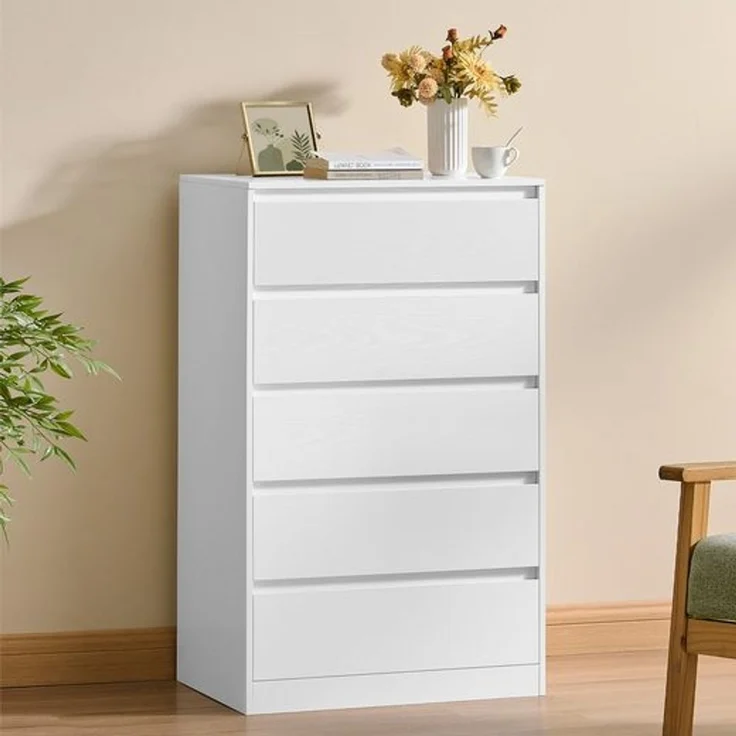 VASAGLE Kommode, Aufbewahrungsschrank, mit 5 Schubladen, für Schlafzimmer, 40 x 60 x 97,4 cm, modern, weiß – Bild 1