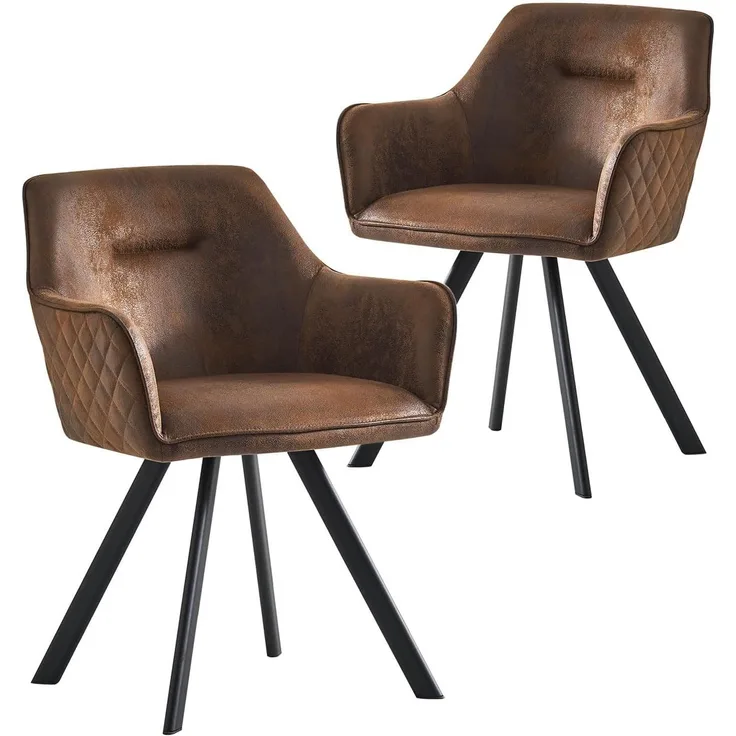 B&D home Esszimmerstühle CYRUS 2er Set | Armlehnenstuhl für Küche, Büro, Esszimmer, Wohnzimmer | modern | Wildleder Optik Braun