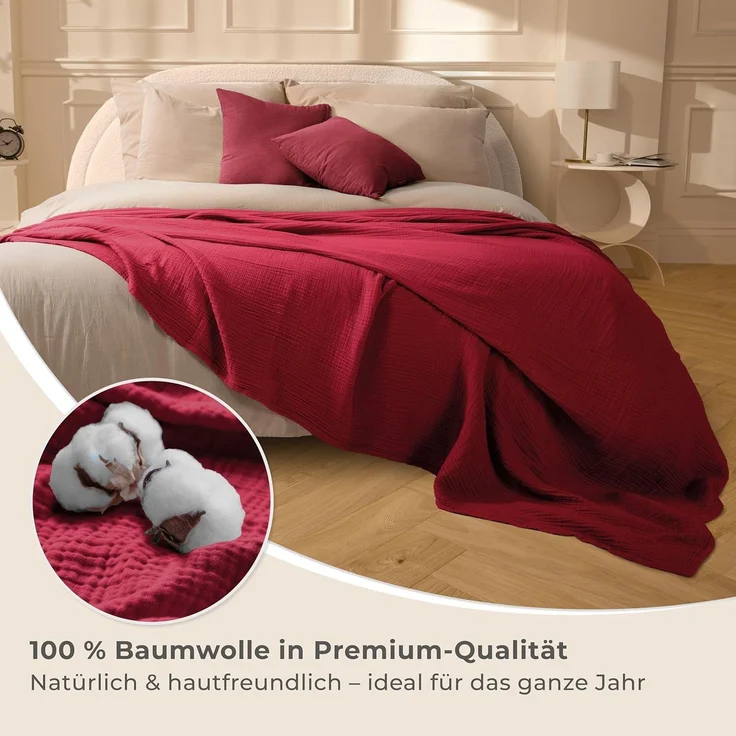 Laynenburg Tagesdecke Musselin aus 100% Baumwolle – Baumwolldecke, Kuscheldecke, Wohndecke als Sommerdecke, Bett-Überwurf, Couch-Überwurf, Sofa-Decke – Bild 4