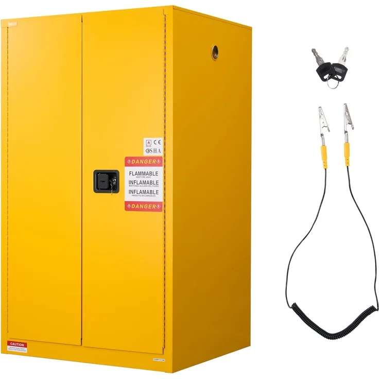 VEVOR Feuerlöschschrank feuerlöschfähiger brennbarer Lagerschrank (246 L) mit verstellbarem Regal, Feuerlöschschränke aus kaltgewalztem und verzinktem Stahl, Gelb Schutzschrank Gefahrstoffschrank