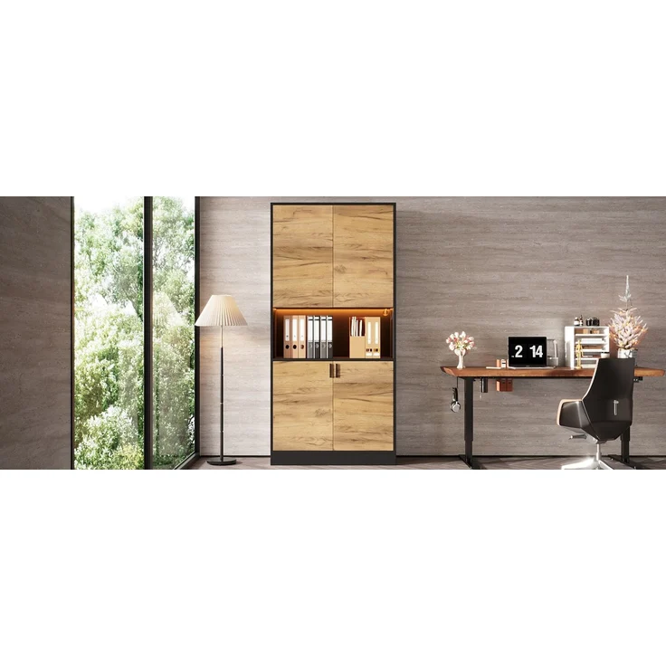 ZUBALIYA Aktenschrank 80x35x180cm mit LED-Beleuchtung, Mehrzweck-Aufbewahrungsschrank aus Holz, Hochschrank mit verstellbaren Einlegeböden, Sideboard für Büro Wohnzimmer Flur,Aktenschrank,Flurschrank – Bild 18