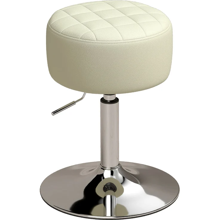 Barhocker aus PU-Leder mit einstellbarer Höhe, weicher, dicker Sitzfläche, um 360° drehbar, für Theken, Weiß – Bild 2