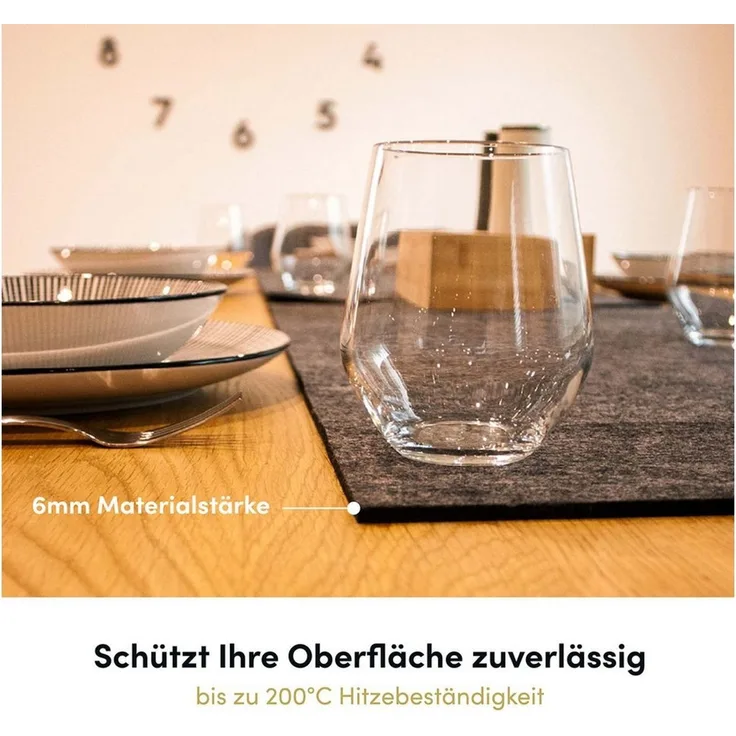Hoffmann Germany Tischläufer Filz Tischläufer 100×30 cm, anthrazit, hitzebeständig, abwaschbar, 5 mm Filz, abwaschbar, 200°C, 90% Polyester, zeitloses Design
