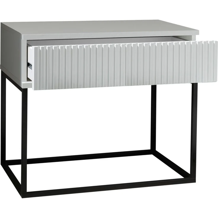 MARLE Nachttisch in Weiß - Moderner Nachtschrank mit Schublade und schwarzem Metallgestell - 60 x 52 x 38,5 cm (B/H/T) – Bild 6
