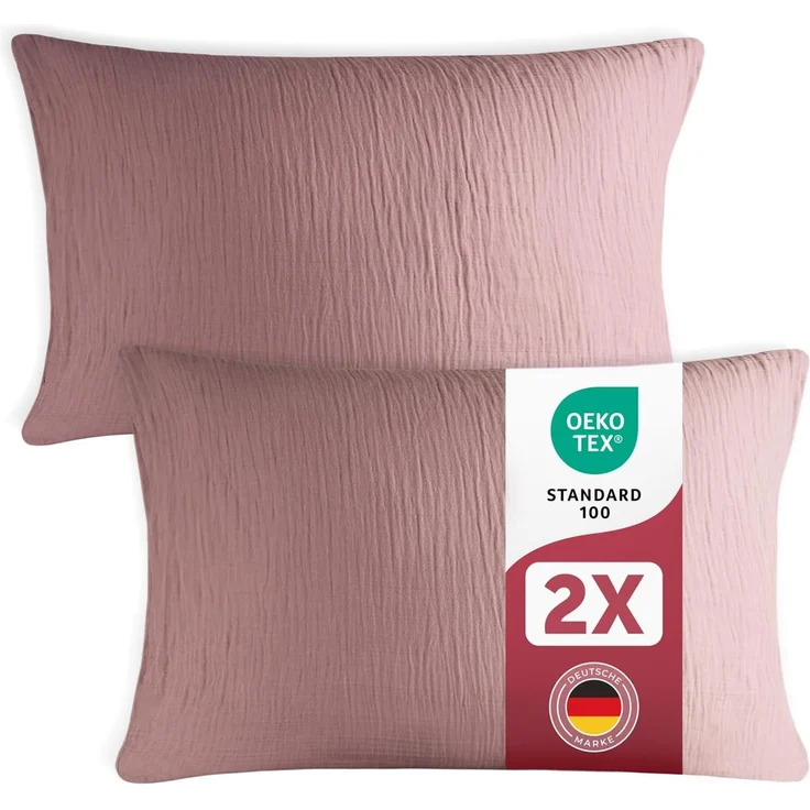 Blumtal Kissenbezug Musselin Kissenbezug - Oeko-TEX zertifiziertes Musselin Kopfkissen, (2 Stück), 100% Baumwolle – Bild 1