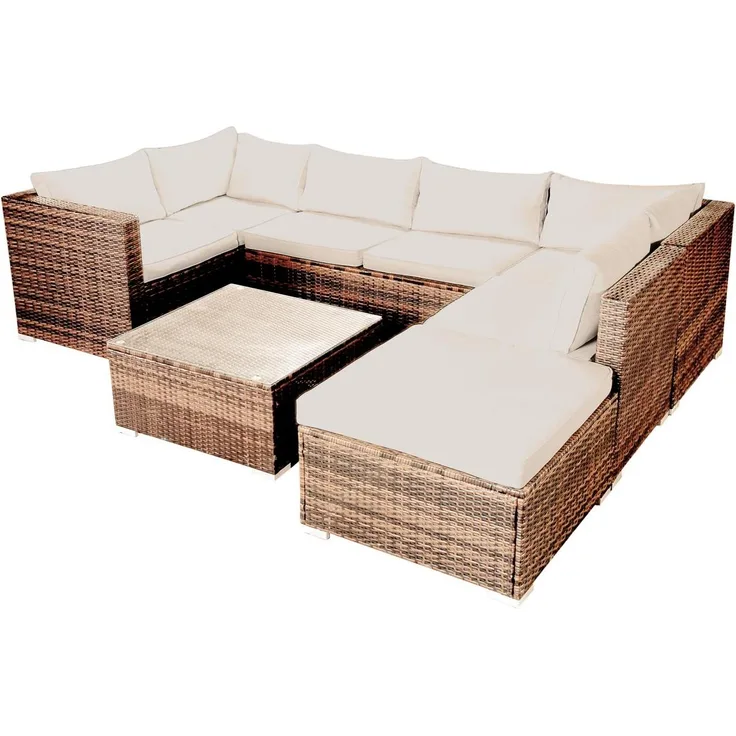 BRAST Gartenmöbel Lounge Sofa Couch Set Serenity Braun Poly-Rattan für 5 Personen