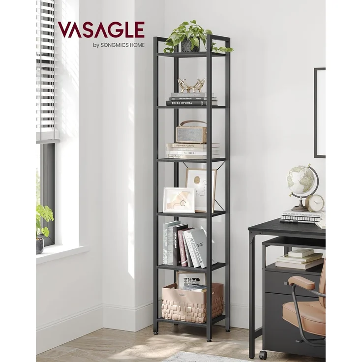Vasagle Regal, Bücherregal, Standregal, DVD-Regal, mit 6 Ebenen, Büroregal, offene Ablagen, für Büro, Wohnzimmer, Schlafzimmer, Küche, 30 x 40 x 187,5 cm, ebenholzschwarz-schwarz LLS101B56 – Bild 2