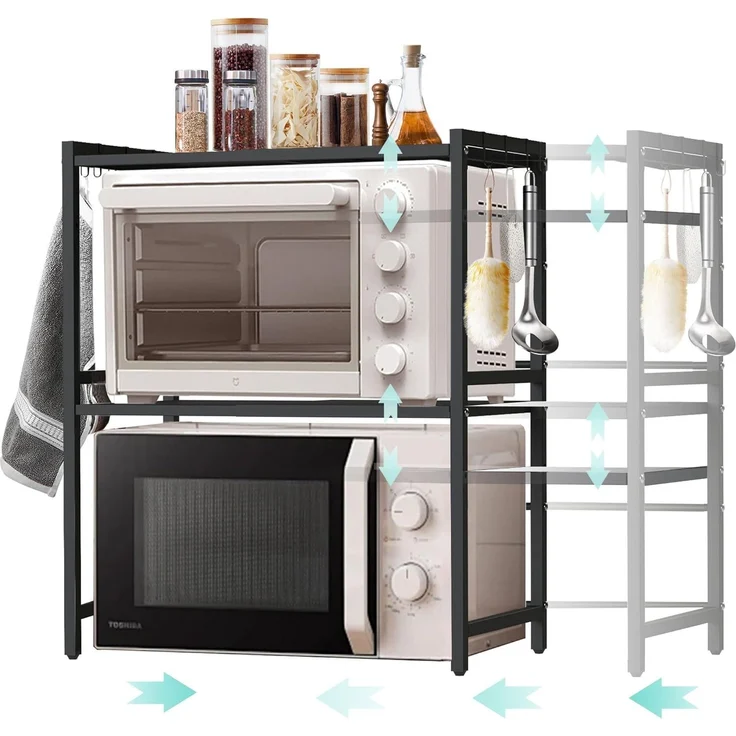 DanDiBo Verstellbares Mikrowellenregal 3 Stufig 40-64 cm Mikrowellen Regal 96614 Stehend Mikrowellenständer Küchenregal – Bild 1