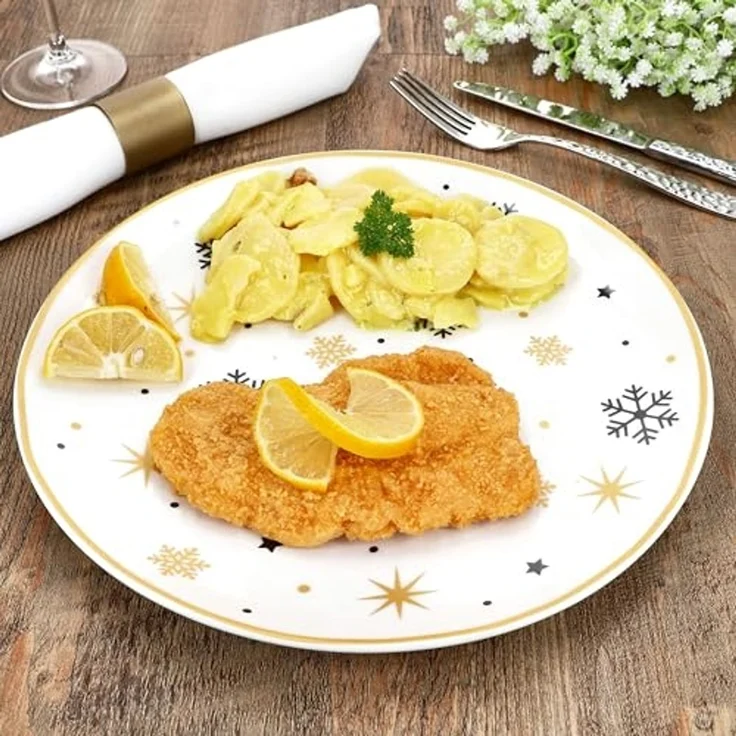 MamboCat Speiseteller 6x Stars schwarz & gold Speiseteller Steingut 6 Personen Essteller, Weihnachtsgeschirr, Weihnachten, Weihnachtsset, Geschirr – Bild 5