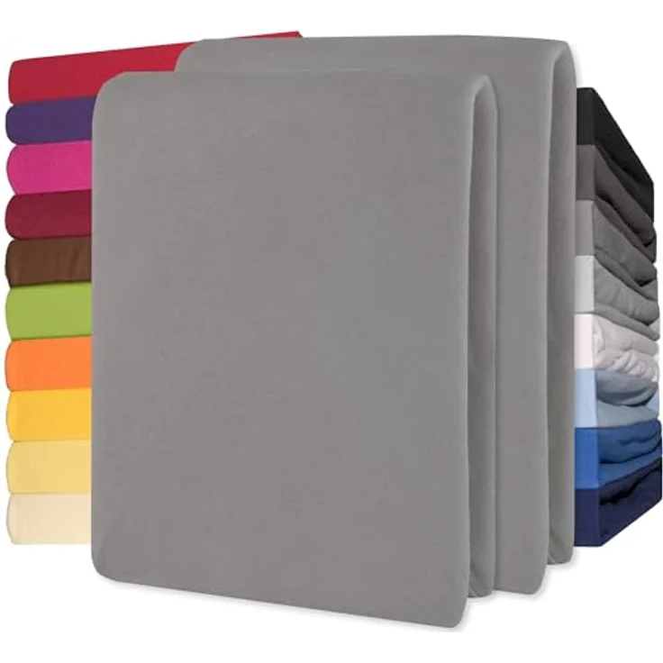 CelinaTex Jersey Spannbettlaken Lucina Doppelpack 90x200-100x200 cm dunkel grau 100% Baumwolle gekämmt bis 26cm Matratzenhöhe Oeko-TEX – Bild 2