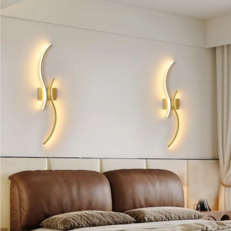 Goeco Wandlampe Innen LED, 32W 3600LM Moderne Wandleuchte Dimmbar Mit Fernbedienung, 3000K-6500K, Wandbeleuchtung Golden Flurlampe Wand für Schlafzimmer Wohnzimmer Flur Treppenhaus Hotel, 80cm – Bild 7