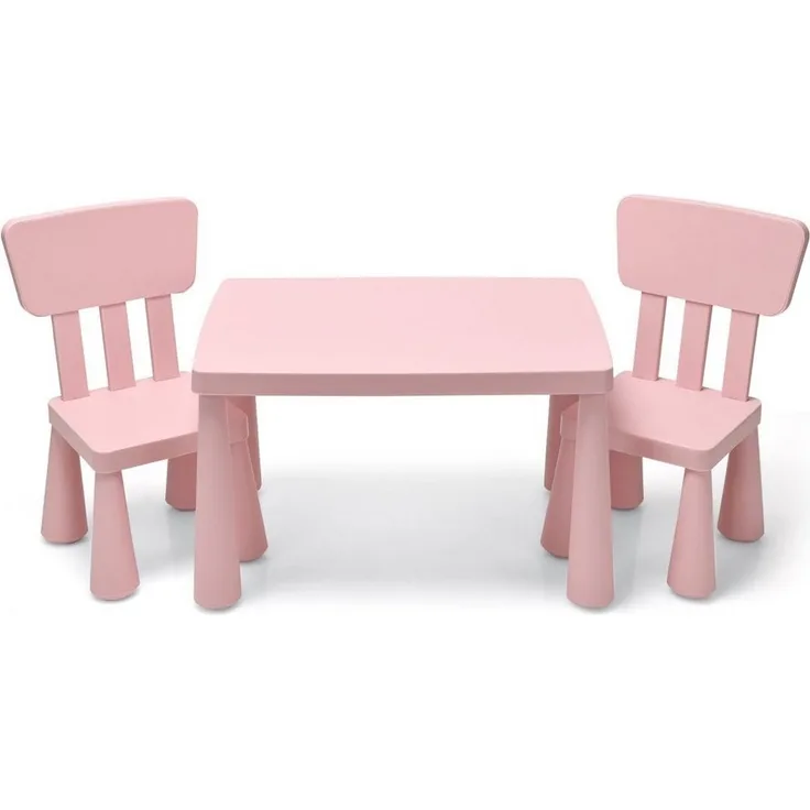 COSTWAY 3 TLG. Kindersitzgruppe, Kindertischgruppe, Kindertisch mit 2 Stühlen, Kindermöbel aus Kunststoff, Kinder Tischset für Kindergarten und Kinderzimmer (Rosa)