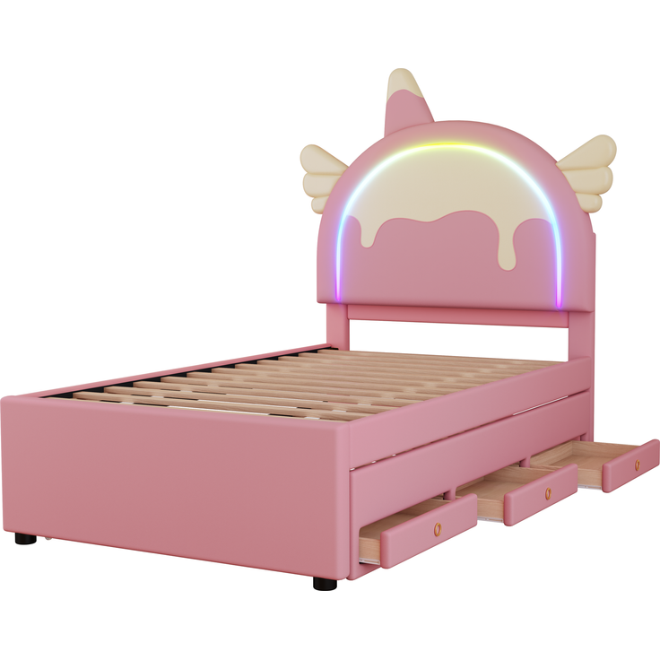 Kinderbett Einhorn 90x200 cm mit ausziehbarem Rollbett, Stauraum, Einhorn-Design, Bett für Mädchen, Kinderzimmer Bett – Bild 8