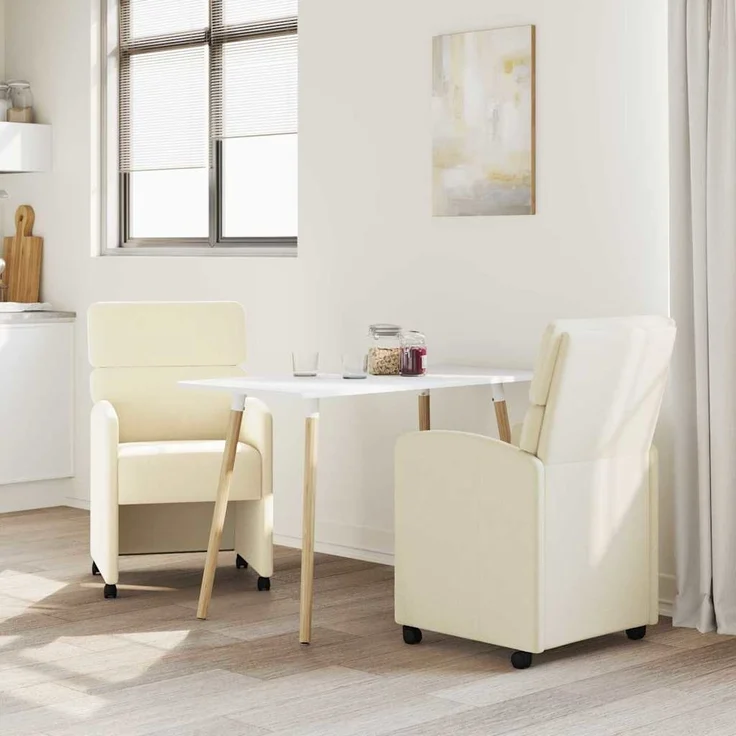 vidaXL Esszimmerstühle mit Rollen 2 pcs Creme 58 x 65 x 98 cm 42017884 – Bild 2
