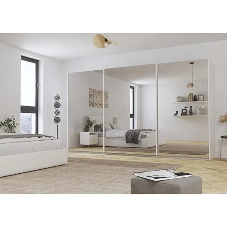 Rauch Möbel Kulmbach, Kleiderschrank mit Schwebetüren für Schlafzimmer, Kinderzimmer, Jugendzimmer, Garderobe, Flur, 3-türig, mit Spiegel, Zubehör Basic, Farbe Weiß, Breite 360 cm – Bild 2