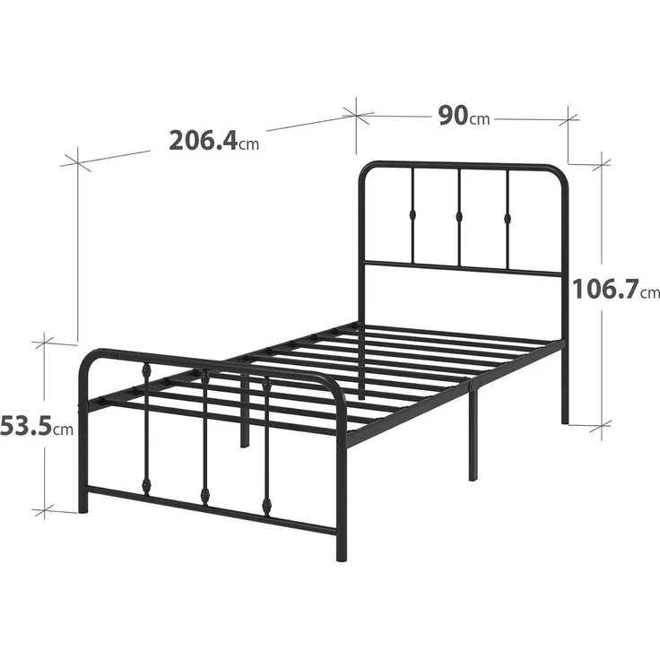 Zinus Florence Bett 90x200 cm – 35 cm hoch – Metallbettgestell mit Kopf- und Fußteil – Bett mit Lattenrost – Bettgestell im Vintage-Design – Stauraum unter dem Bett – Schwarz – Bild 9