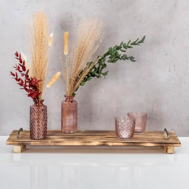 Levandeo® Dekotablett, Tablett Holz L60cm Naturbraun Geflammt Serviertablett Deko Küchen – Bild 4
