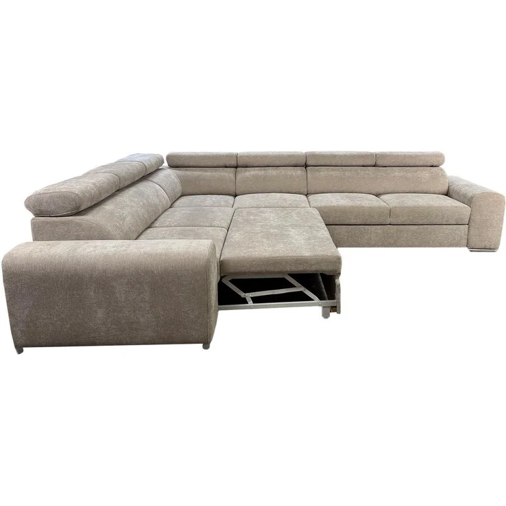 Wohnero24 Ecksofa L-Form PAVONE 5 330x260 cm – großes Chenille Sofa Beige mit Schlaffunktion 190x125 cm & Bettkasten, verstellbare Kopfstützen – Bild 6