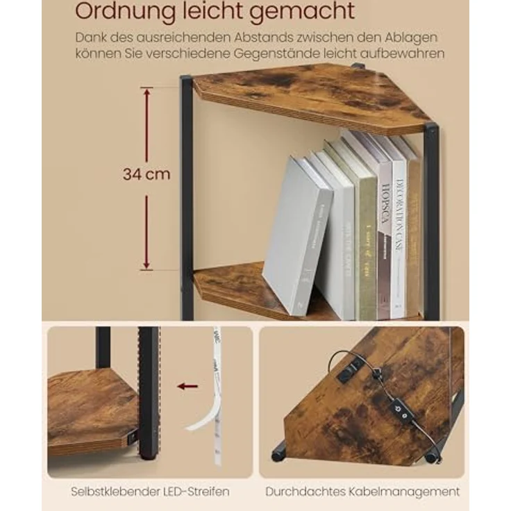 VASAGLE Eckregal 5 Ebenen, Bücherregal mit einstellbarer LED-Beleuchtung – Bild 7