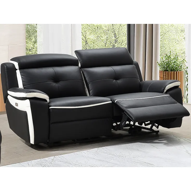 Relaxsofa Leder elektrisch 3-Sitzer ANGELIQUE - Schwarz & Weiß
