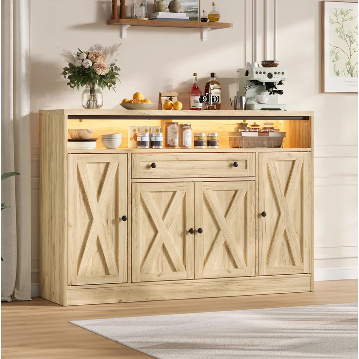 Sideboard 140 x 35 x 95 cm aus MDF mit RGB-LED-Beleuchtung und Schublade – Bild 5