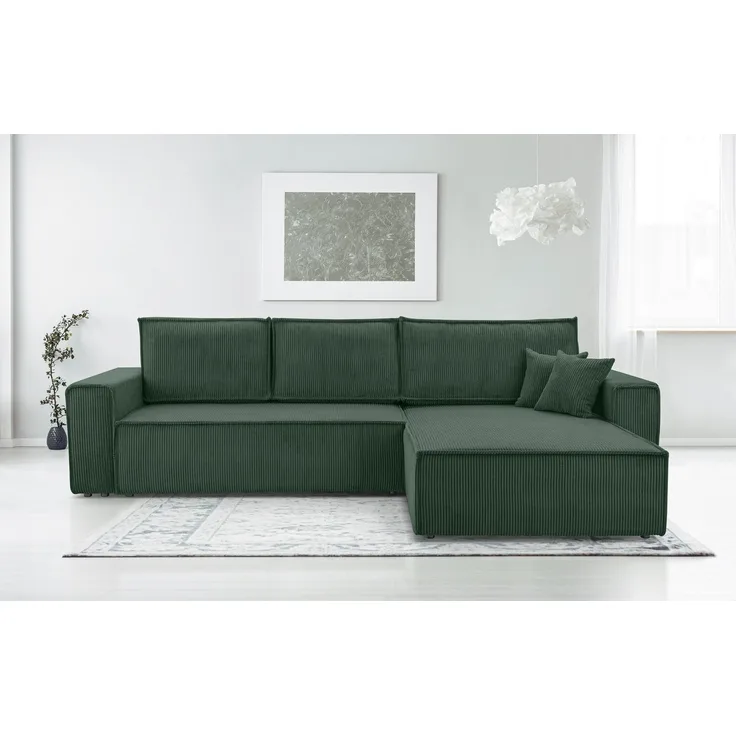 AX LIVING Dunkelgrün Cord Couch Form – Cedria L Wohnlandschaft 287cm
