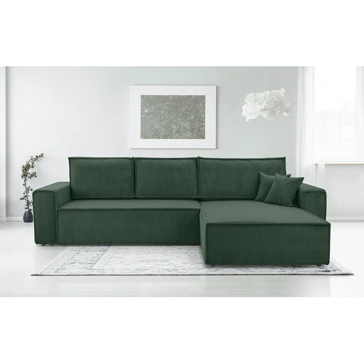 AX LIVING Dunkelgrün Cord Couch Form – Cedria L Wohnlandschaft 287cm – Bild 1