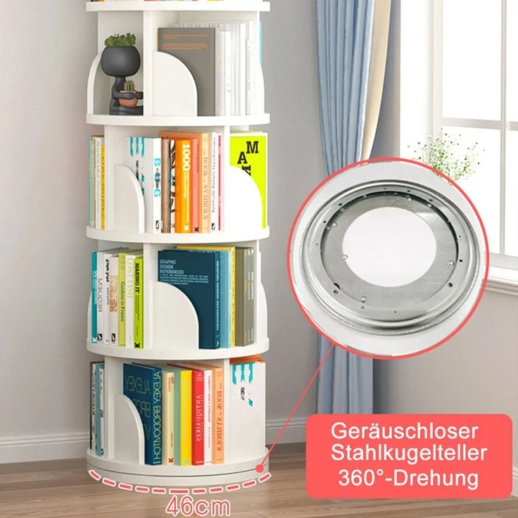 TUWENA Bücherregal Drehbares Bücherregal, 360° Holz-Eck Lagerregal, Aufbewahrungsregal, 2/3/4/5 Etagen Bücherorganisator für Wohnzimmer, Büro, Kinderzimmer – Bild 3