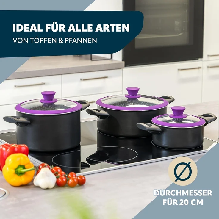 bremermann Topfdeckel Glasdeckel mit Silikonrand für 20 cm Töpfe und Pfannen, lila – Bild 2