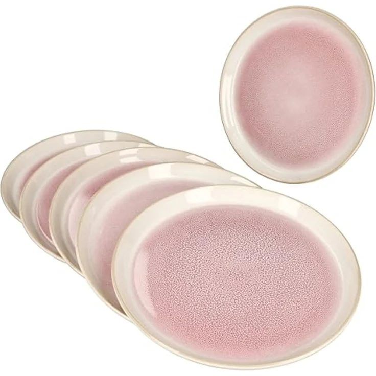 MamboCat Frühstücksteller 6x Reactive Glaze Paris Kuchenteller 6 Personen Creme Pink – Bild 2