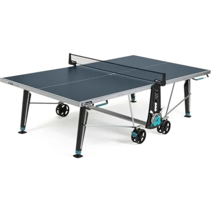 Cornilleau Outdoor Tischtennisplatte 400X, stabile Tischtennisplatte mit blendfreier SOFTMAT-Oberfläche, blau, DSI-Verriegelungsmechanismus und höhenverstellbaren Standfüßen